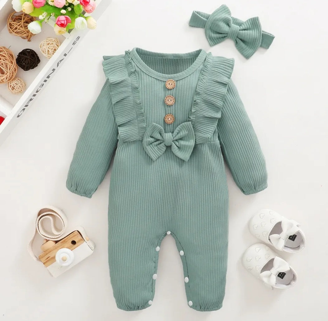 Long Sleeve Onesie w/Ruffles and Headband