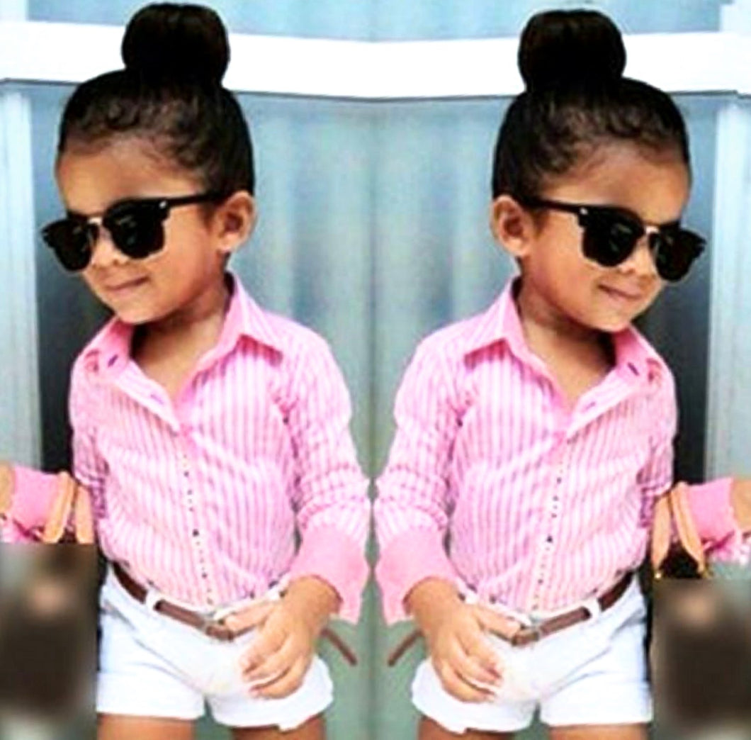 Pink stripped Shirt w/Shorts